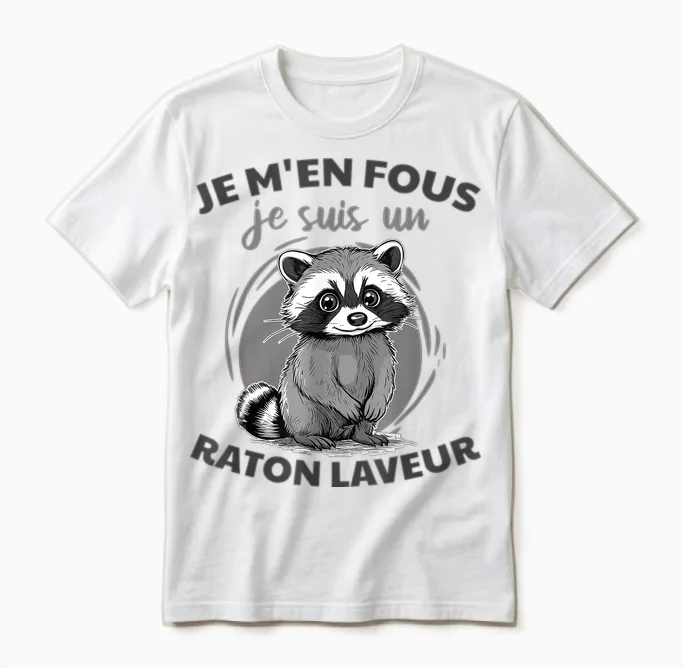Je M'en Fous Je Suis Un Raccoon - Cute Raccoon Unisex T-Shirt in White
