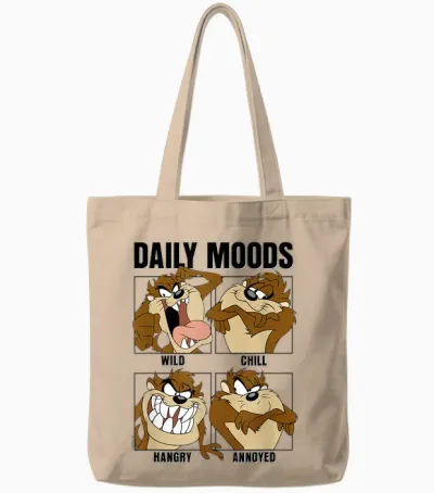 Looney Tunes Tazmanian Devil Daily Moods Panels T-Shirt Small Tote Bags - Natural