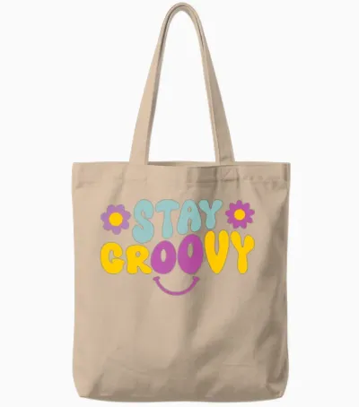 Stay Groovy Retro Tote Bags - Natural