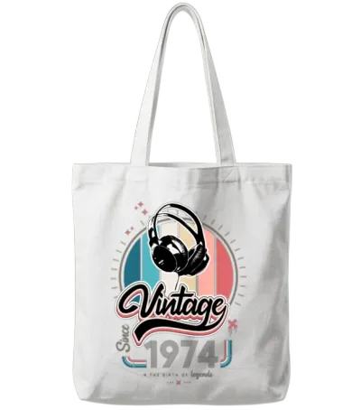 Vintage Since 1974 Headphones Tote Bags - White