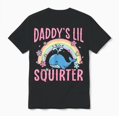 Daddy's Lil Squirter Süßer Wal, Regenbogen-Kirschblüte Unisex T-Shirt - Black