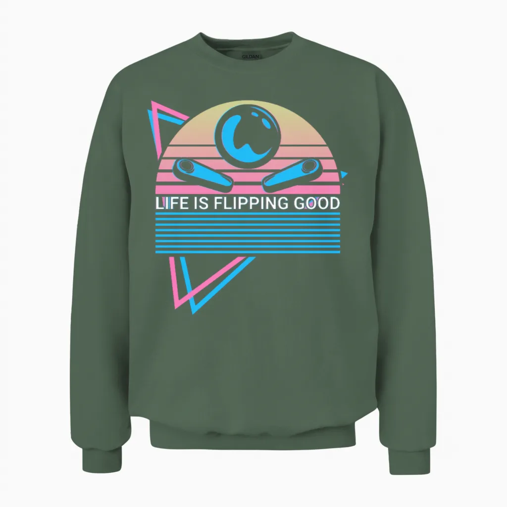 Pinball Machine Retro Unisex Sweatshirt in Military Green