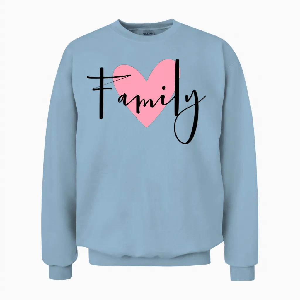 Family Heart Love Gift Idea Unisex Sweatshirt in Light Blue