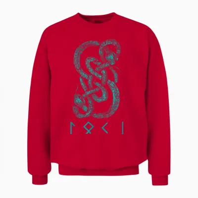 Loki Name Norse Runes and Snake Nordic Mythology Men's T-Shirt, Black, S, Short Sleeve, Classic Fit, Viking T-Shirt, Nordic Mythology Unisex Sweatshirt - Red