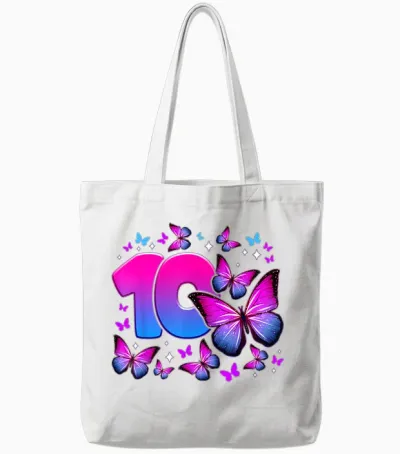 Birthday Girl 10 Years Old Butterfly Number 10 Tote Bags - White