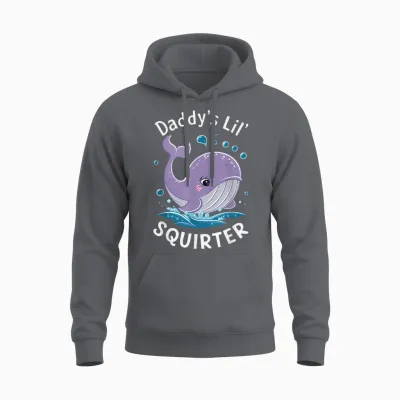 Daddy's Lil' Squirter Humour Sarcastic Whale Marine Love T-Shirt, Black Unisex Hoodie - Charcoal