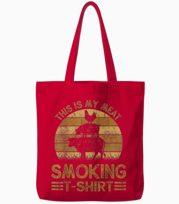 Funny This Is My Meat Smoking T-Shirt Bbq Dad Barbeque Gift Tote Bags in Red