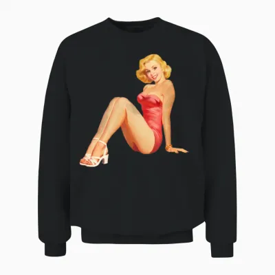 Vintage Retro Pin Up Girl in Red Unisex Sweatshirt - Black