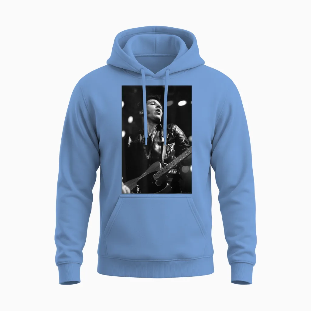Bruce Springsteen Live at Wembley by Simon Fowler T-Shirt, Black, S Unisex Hoodie in Carolina Blue