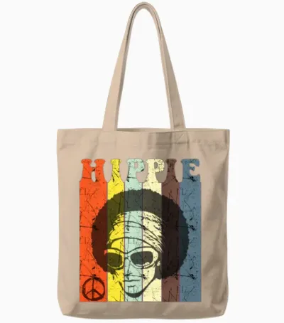 Retro Vintage Hippie Hairstyle, Retro 70s Design Tote Bags - Natural