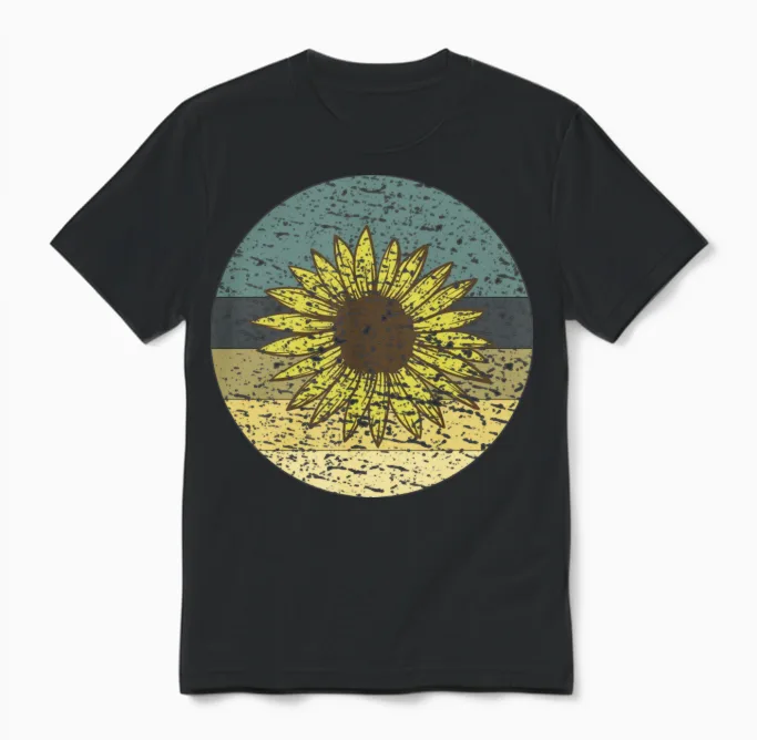 Retro Sunflower Unisex T-Shirt in Black
