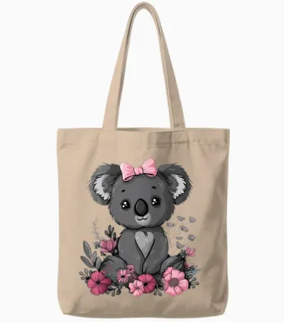 Koala Kawaii Koala Bear Pink Bow Flowers Girls Tote Bags - Natural