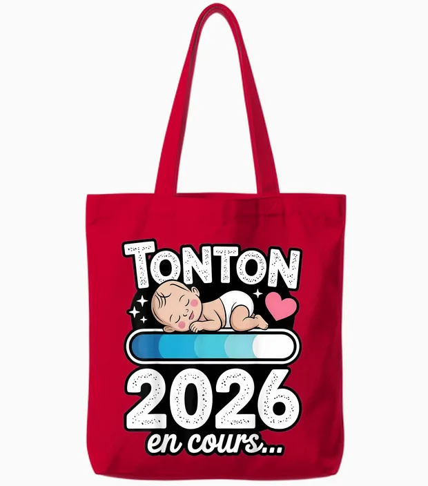 Tonton 2026 in Progress Gift Announcement Pregnancy Future Uncle Tote Bags in Red