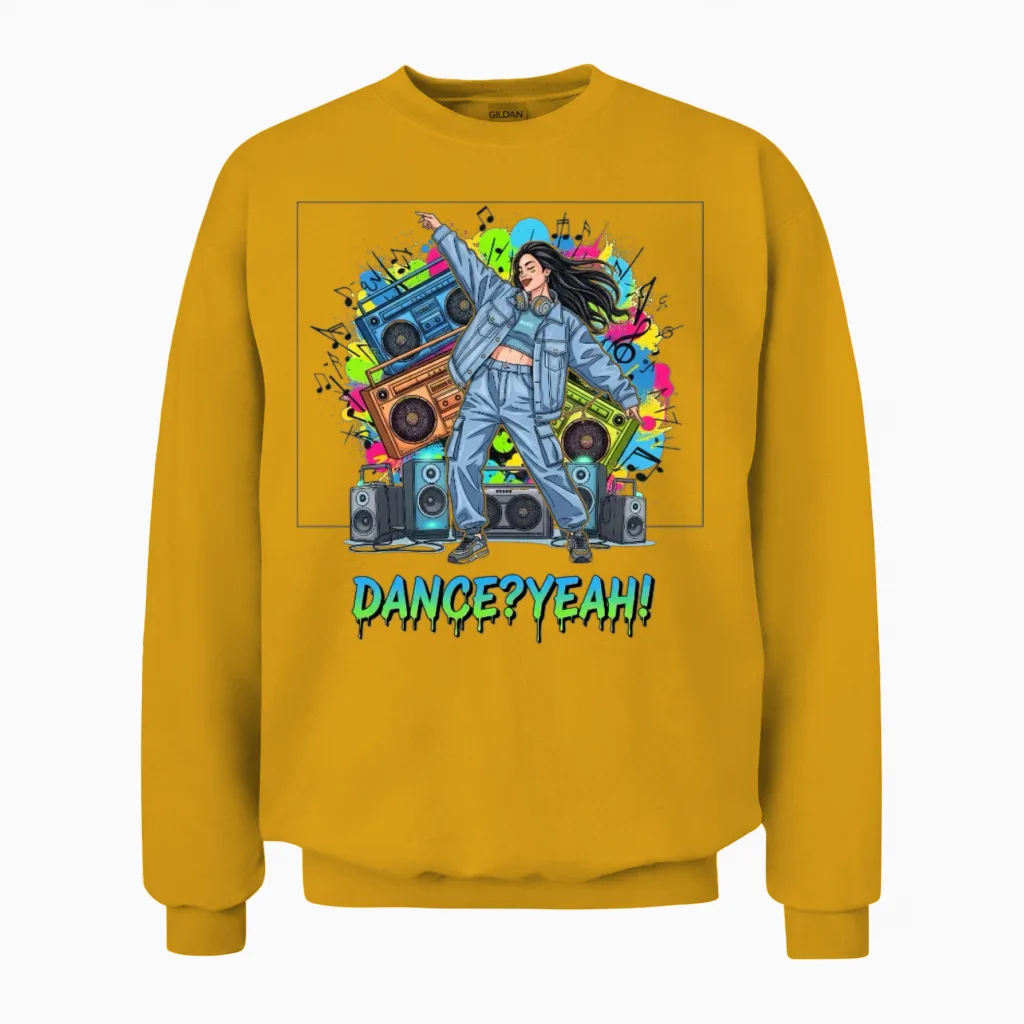 Vibrant Retro Dance Party Illustration Unisex Sweatshirt - Gold