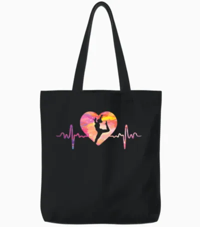 Herzschlag Ekg Turnen | Turnerin Gymnastics T-Shirt, Black Tote Bags - Black