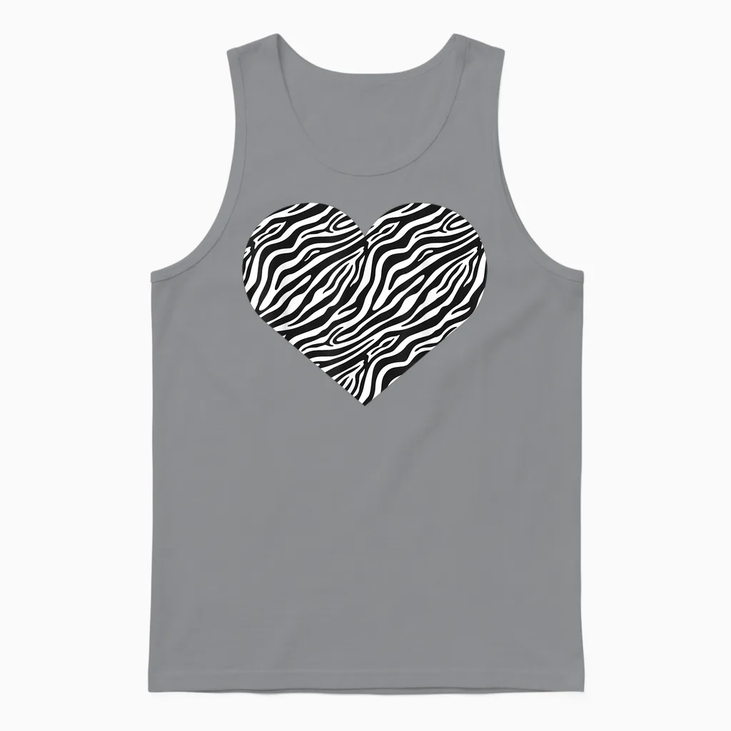 Zebra Heart Pattern Funny Graphic Unisex Tank Top in Sport Grey