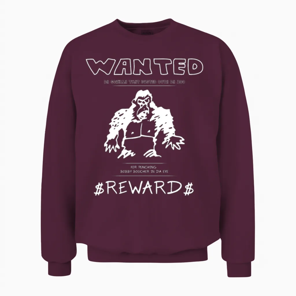 Wanted Gorilla - the Waterboy - Dark Unisex Sweatshirt in Maroon