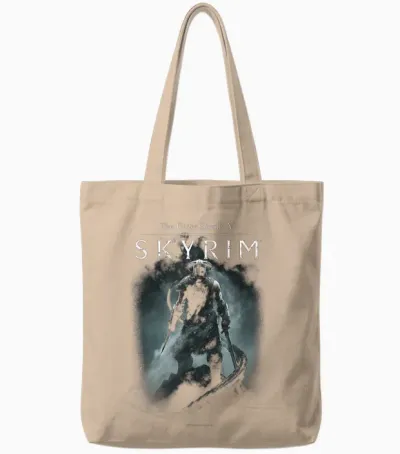 Ripple Junction X Elder Scrolls Dragonborn in Silhouette T-Shirt, Black Tote Bags - Natural
