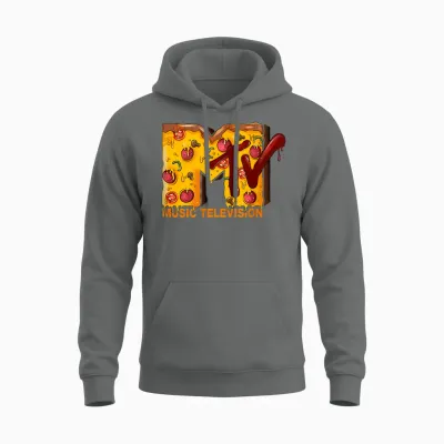 Mademark X Mtv - the Original Mtv Logo with a Pizza for Pizzalover Unisex Hoodie - Graphite Heather