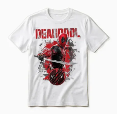 Marvel Deadpool & Wolverine Distressed Red Stamp Hero Logo T-Shirt, Black, S Unisex T-Shirt - White