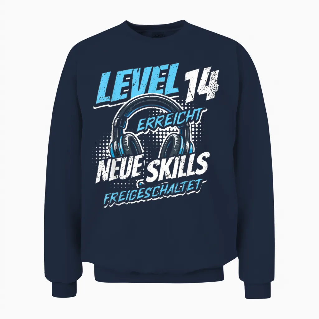 14. Geburtstag Jungen Video Gamer Level 14 Erreicht Junge Unisex Sweatshirt in Navy