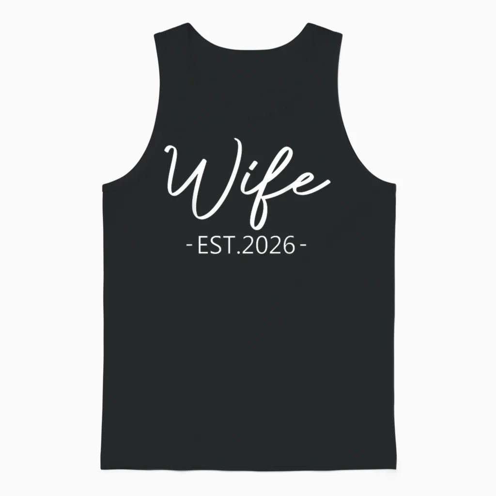 Wife Est 2026 Just Married Honeymoon Hubby Wedding Couple Unisex Tank Top in Black