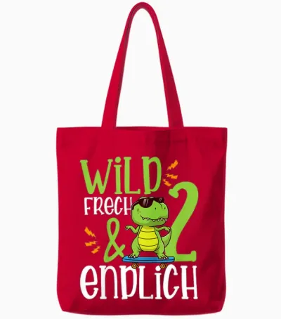 Children's T-Shirt Wild Frech & Finally 2 Second Birthday, Black Tote Bags - Red