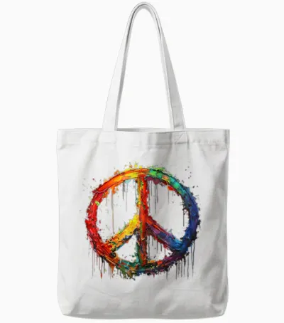 Peace Love Hippie Costume Peace Symbol 60s 70s T-Shirt, Black, S Tote Bags - White