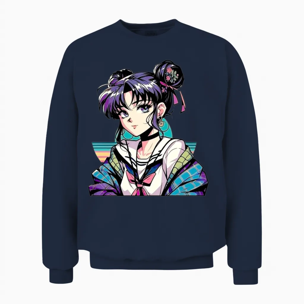 Anime Retro Girl Unisex Sweatshirt - Navy