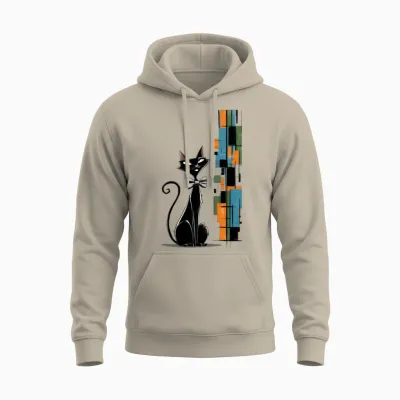Retro Chic Cat Unisex Hoodie - Sand