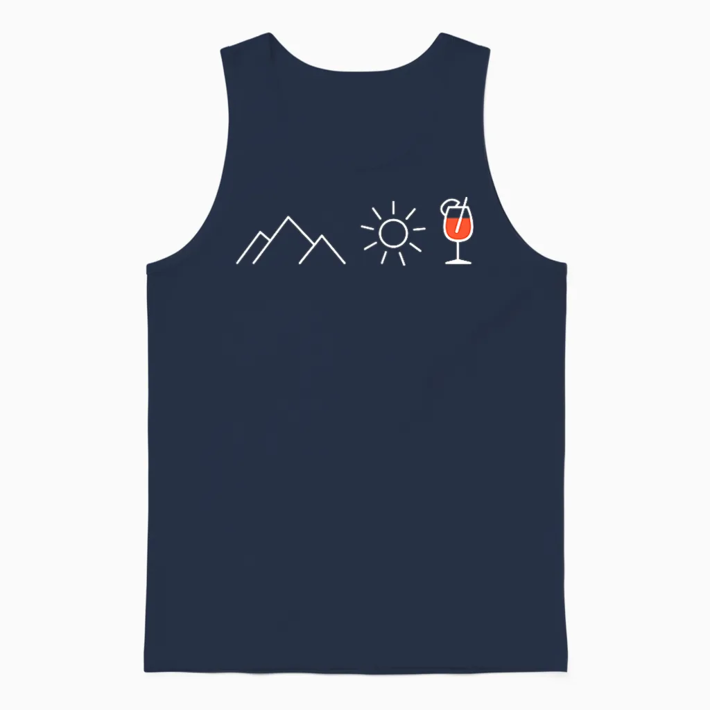 Mountain Sun Spritz X Mountaineering Hiker Aperolic Fun T-Shirt, Black Unisex Tank Top in Navy