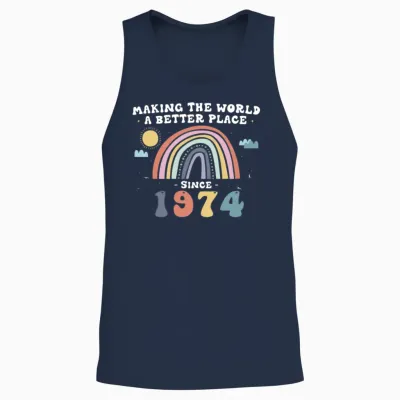 Making the World a Better Place Since 1974, 49th Unisex Tank Top - Navy