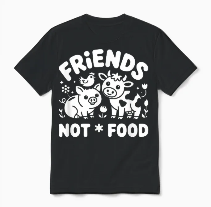 Friends Not Food - Funny Vegan Unisex T-Shirt in Black