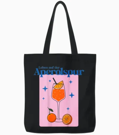 T-Shirt with German Text "leben Auf Der Aperolspur - Hallöchen Aperölchen Spritz Stars", White Tote Bags - Black