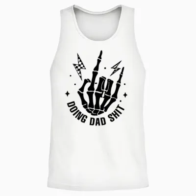 (2 Sided) Doing Dad Shit Funny Skeleton Toilet Unisex Tank Top - White