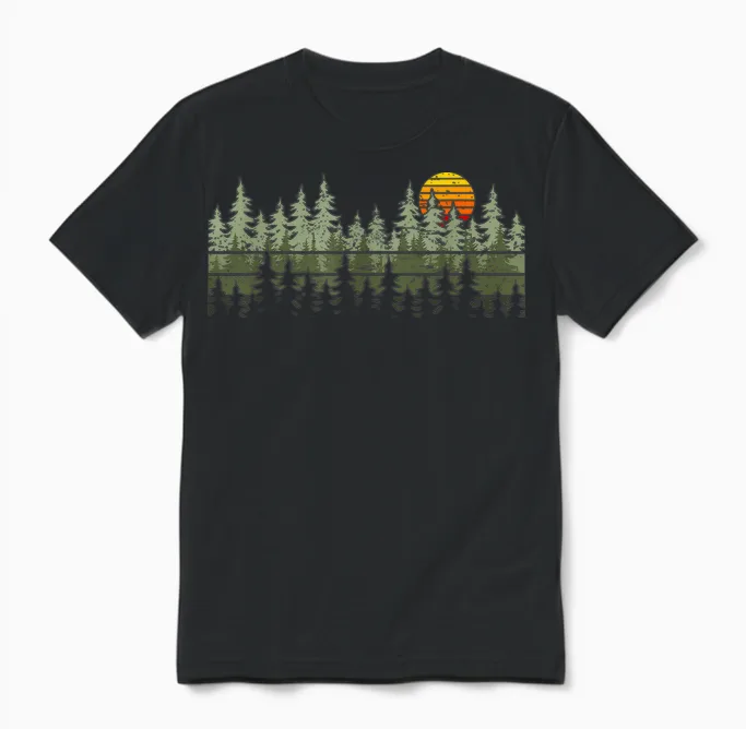 Trees Wildlife Nature Vintage Forest Unisex T-Shirt in Black