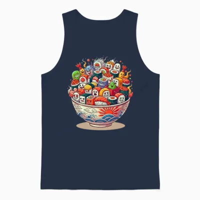 Kawaii Sushi Bowl Cartoon Parade Unisex Tank Top - Navy