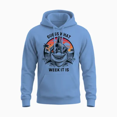 Vintage Shark 2025 Week Guess What Week It Is Shark Lover Unisex Hoodie - Carolina Blue
