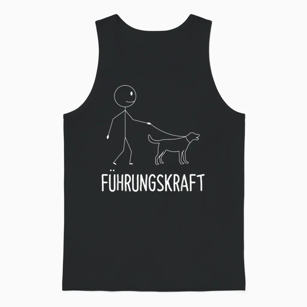 T-Shirt with German Text "führungskraft Dog Dog Owner Walking", Black Unisex Tank Top in Black