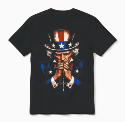 Uncle Sam Praying Rosary Patriotic Christian American Prayer Unisex T-Shirt - Black