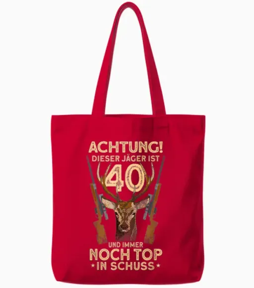 Men's 40 Years Deer Hunter 40th Birthday Hunting T-Shirt, Black, S Tote Bags - Red