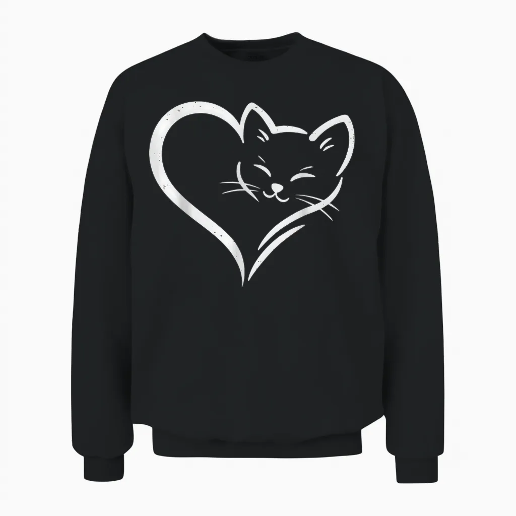 Cute Cat Heart - Cute Heart Cat Mom Women Girls Unisex Sweatshirt in Black