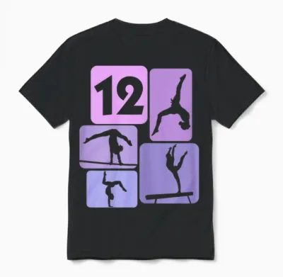 12th Birthday Girl Gymnastic Dancer 12 Years Gymnastics T-Shirt, Black Unisex T-Shirt - Black
