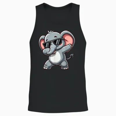 Elephant Dabbing | Cute Elephant Dancing with Elephant Motif T-Shirt, Black Unisex Tank Top - Black