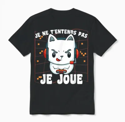 Kawaii Gamer Chat Je Ne T't'ends Pas Je Joue Gaming Geek T-Shirt, Black, S Unisex T-Shirt - Black