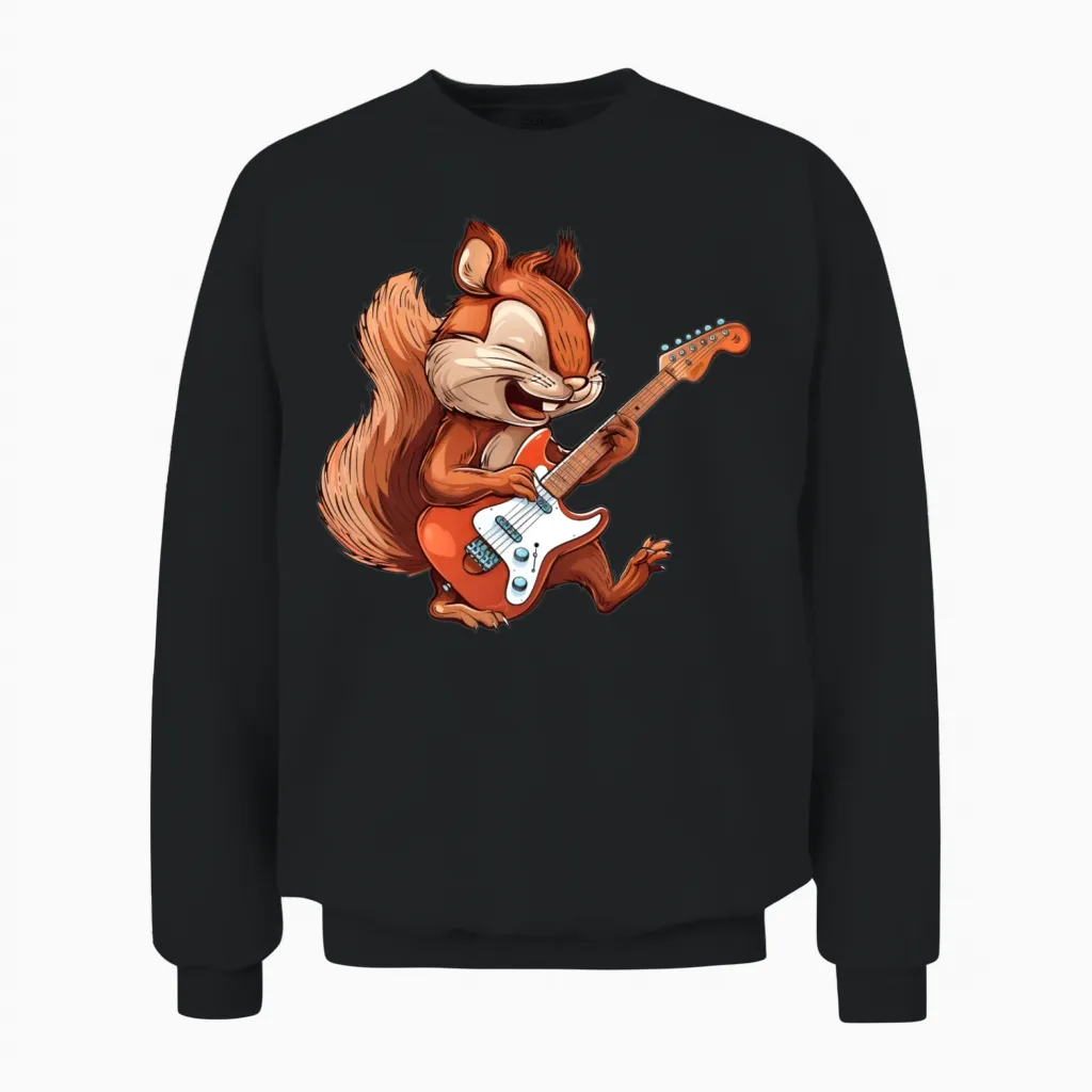 Rock Squirrel Guitarist Band Music Unisex Sweatshirt in Black