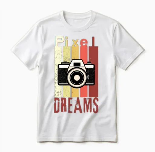 Pixel Dreams Retro Camera Design Unisex T-Shirt in White