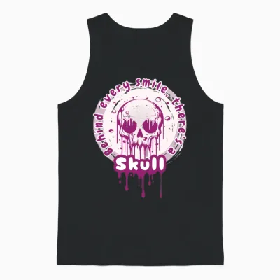 Melting Skull with Smiling Message Unisex Tank Top - Black