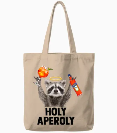 Holy Aperoly X Raccoon Meme Racoon X Aperoli Pedro Spritz T-Shirt, White Tote Bags - Natural