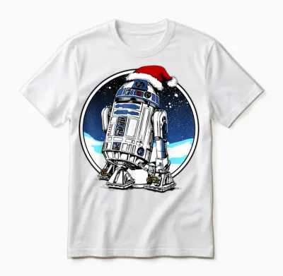 Star Wars Holiday Santa Hat Christmas R2-D2 Circle Unisex T-Shirt - White